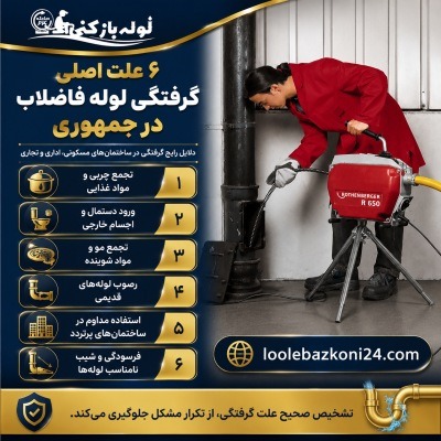 اینفوگرافی ۶ علت اصلی گرفتگی لوله فاضلاب در جمهوری شامل تجمع چربی، رسوبات، مو، اجسام خارجی و فرسودگی لولهها. ۶ علت اصلی گرفتگی لوله فاضلاب در جمهوری